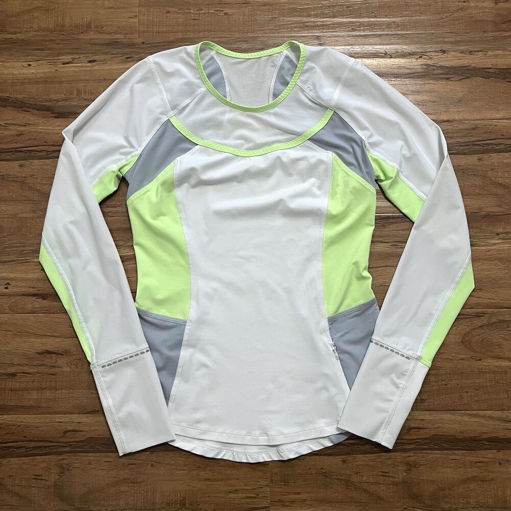 Lululemon Women Trail Bound Long Sleeve White Clear Mint Green Thumbhole Shirt 6 - Picture 2 of 10